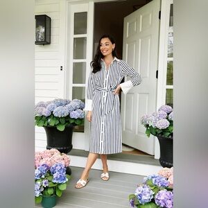 NWT Everyone Loves The Weekend Kat Jamieson Shirt Dress Navy Stripe Sz S